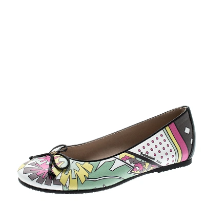 Pre-owned Baldinini Trend Multicolor Printed Leather Bow Ballet Flats Size 36