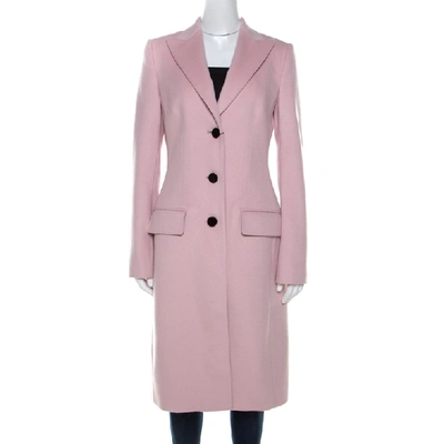 Pre-owned Dolce & Gabbana Pink Wool Contrast Button Detail Long Coat M