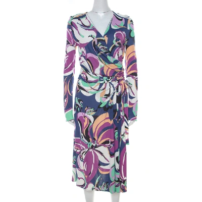 Pre-owned Emilio Pucci Multicolor Floral Print Stretch Jersey Faux Wrap Aruba Dress M