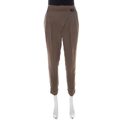 Pre-owned Matthew Williamson Mocha Brown Crepe Cuffed Trousers S