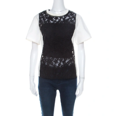 Pre-owned Joseph Black And White Leather Floral Lace Detail Jill Broderie Anglaise Top M