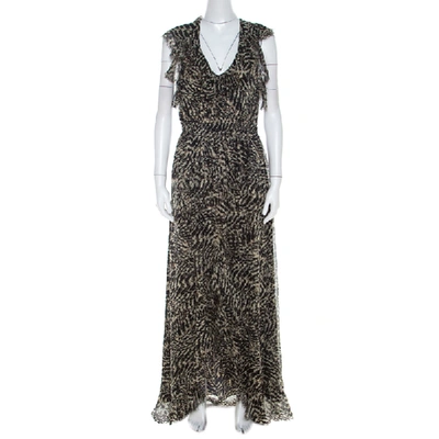 Pre-owned L Agence Brown Abstract Printed Silk Sophie Flutter Maxi Dress M