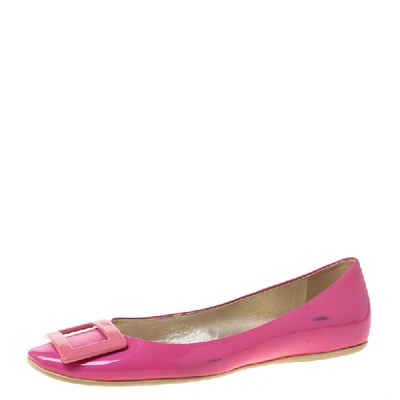 Pre-owned Roger Vivier Pink Patent Leather Gommette Ballet Flats Size 40