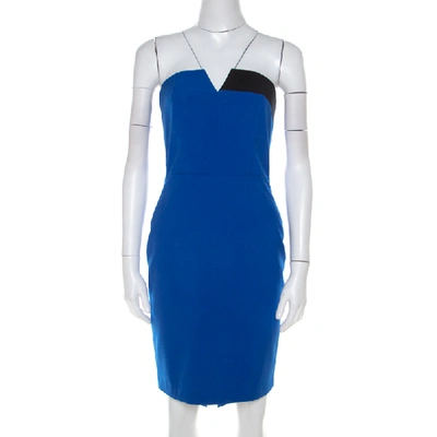 Pre-owned Mason Cobalt Blue Contrast Panel Detail Strapless Pencil Dress Xs
