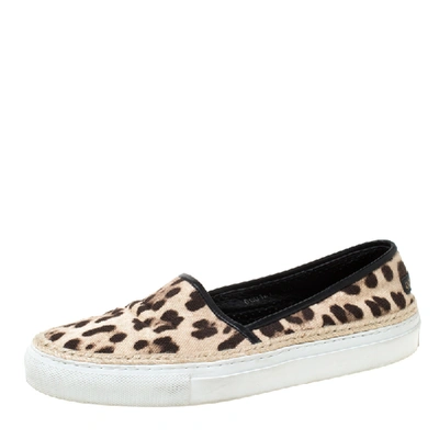 Pre-owned Dolce & Gabbana Two Tone Leopard Printed Canvas Espadrille Trainers Size 40 In Beige