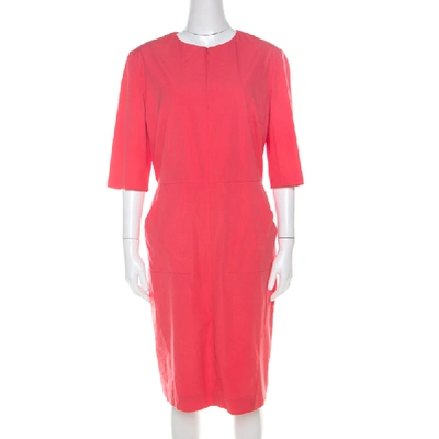 Pre-owned Jil Sander Coral Pink Cotton Zip Front Midi Dress M