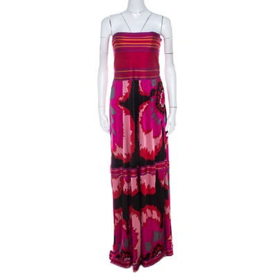 Pre-owned M Missoni Multicolor Printed Jersey Strapless Maxi Dress M