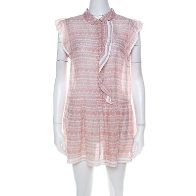 Pre-owned Red Valentino Pale Pink Cotton Ruffled Detail Short Dress M