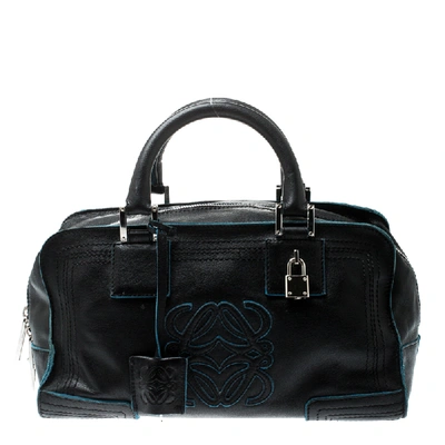 Pre-owned Loewe Black/blue Leather Amazona Satchel