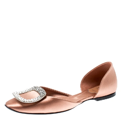 Pre-owned Roger Vivier Dusty Pink Satin Crystal Embellished D'orsay Ballet Flats Size 36