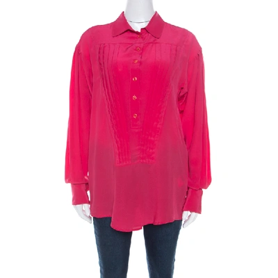 Pre-owned Just Cavalli Pink Silk Pleated Front Rolled Cuff Detail Blouse M