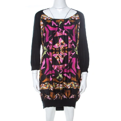 Pre-owned Ferragamo Multicolor Printed Silk And Knit Long Sleeve Dress S