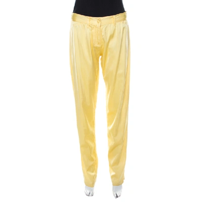 Pre-owned Blumarine Lemon Yellow Silk Relaxed Tapered Fit Trousers M