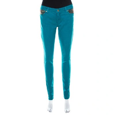 Pre-owned Michael Kors Turquoise Blue Denim Studded Pocket Detail Skinny Jeans S