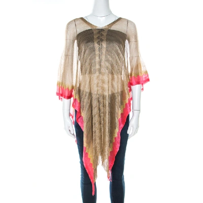 Pre-owned Missoni Gold And Pink Knitted Fringed Poncho (one Size)
