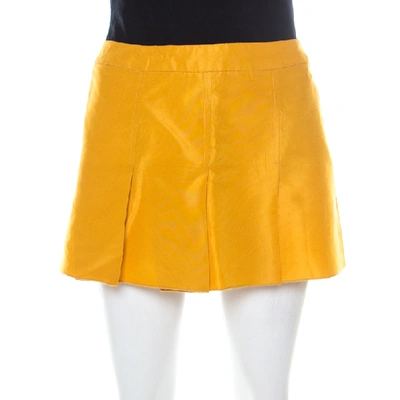 Pre-owned Miu Miu Yellow Taffeta Box Pleat Mini Skirt S