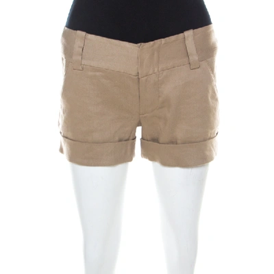 Pre-owned Alice And Olivia Beige Linen Cuff Shorts L