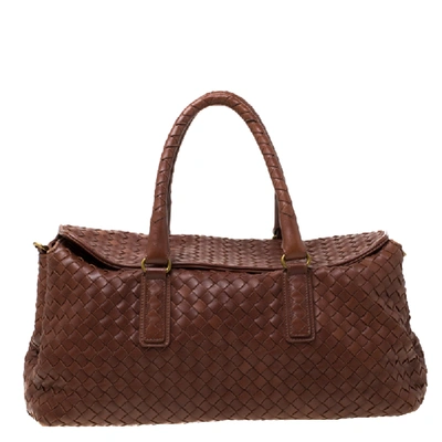 Pre-owned Bottega Veneta Brown Leather Intrecciato Montaigne Satchel