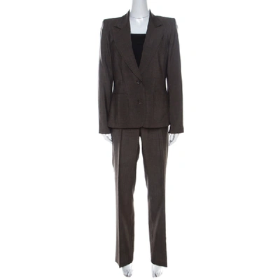 Pre-owned Barbara Bui Brown Wool Blend Zip Detail Pant Suit L