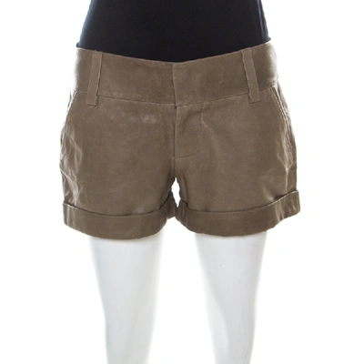 Pre-owned Alice And Olivia Taupe Green Leather Cuffed Shorts S
