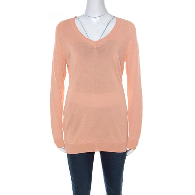 Pre-owned Prada Pastel Orange Knitted V-neck Loose Pullover S