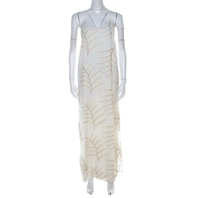 Pre-owned Alice And Olivia Off White Embroidered Silk Kelly Halter Maxi Dress M