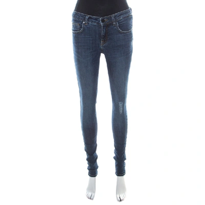 Pre-owned Victoria Beckham Indigo Faded Effect Denim Distressed Skinny Jeans S In Blue