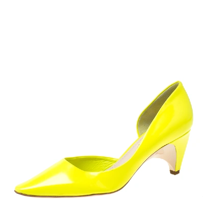 Pre-owned Louis Vuitton Flourescent Leather Pointed Toe D'orsay Pumps Size 36 In Yellow