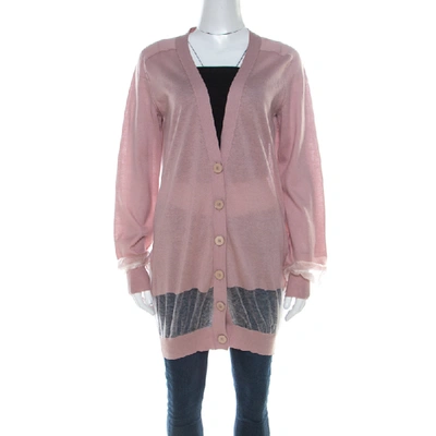 Pre-owned Stella Mccartney Dusty Rose Cotton And Cashmere Blend Sheer Paneled Cardigan M In Pink