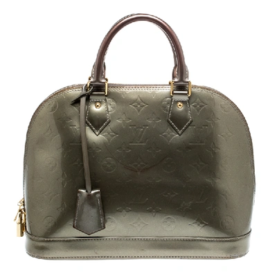 Pre-owned Louis Vuitton Vert Bronze Monogram Vernis Alma Pm Bag In Brown