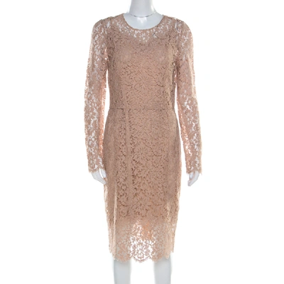 Pre-owned Dolce & Gabbana Beige Lace Detail Full Sleeve Sheath Dress M