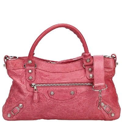 Pre-owned Balenciaga Pink Leather Motocross Leather Giant City Satchel