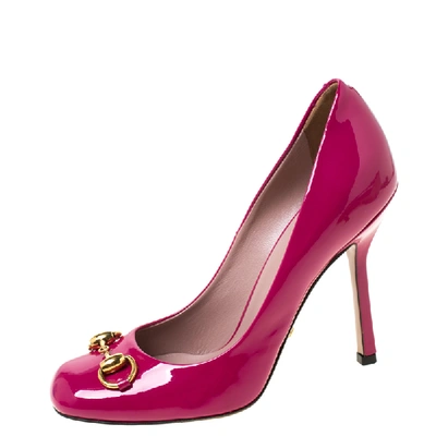 Pre-owned Gucci Magenta Patent Leather Jolene Horsebit Pumps Size 36 In Pink