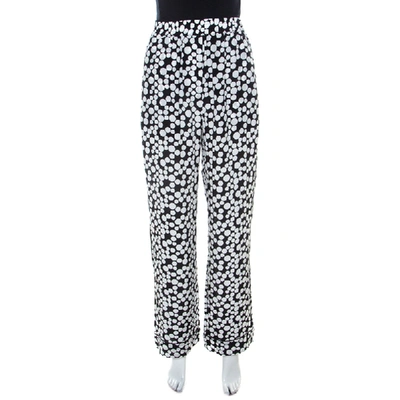 Pre-owned Dolce & Gabbana Monochrome Polka Dot Print Silk Straight Fit Trousers M In Black