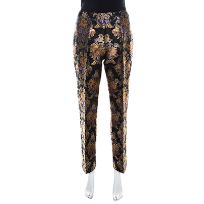 Pre-owned Dolce & Gabbana Black Floral Jacquard Sateen Straight Fit Trousers M