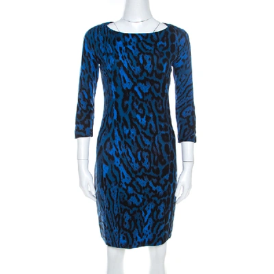 Pre-owned Just Cavalli Blue Leopard Print Back Cut-out Midi Dress S