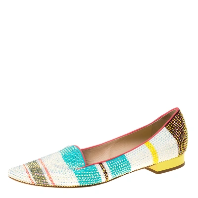 Pre-owned René Caovilla Ren&eacute; Caovilla Multicolor Crystal Embellished Slip On Flats Size 38.5