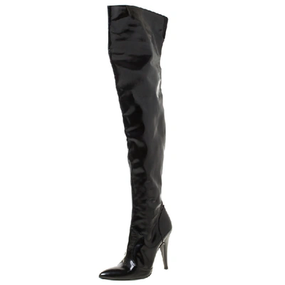 Pre-owned Burberry Black Leather Pointed Toe Zipped Thigh High Boots Size 39