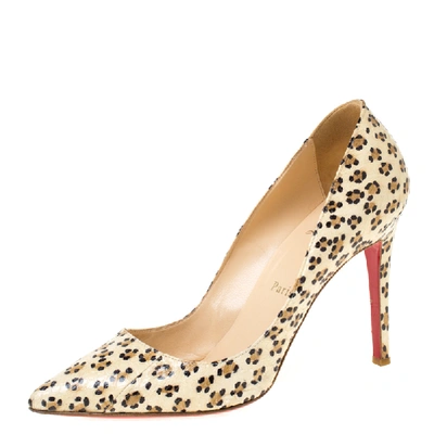 Pre-owned Christian Louboutin Cream/black Cheetah Print Snakeskin So Kate Pointed Toe Pumps Size 38.5