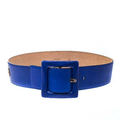 Pre-owned Roberto Cavalli Blue Leather Waist Belt 90cm