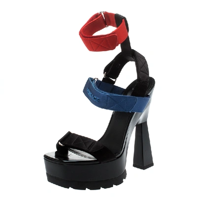 Pre-owned Versace Multicolor Satin Band Velcro Strap Platform Sandals Size 38