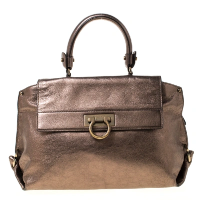Pre-owned Ferragamo Metallic Leather Medium Sofia Top Handle Bag