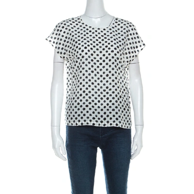 Pre-owned Dolce & Gabbana Monochrome Brushstroke Polka Dot Print Silk Blouse M In White