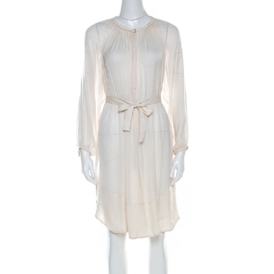 Pre-owned Isabel Marant Cream Chiffon Frayed Trim Tunic Dress S