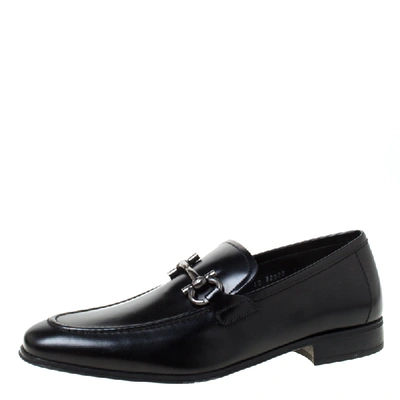 Pre-owned Ferragamo Black Signature Leather Gancio Bit Loafers Size 36