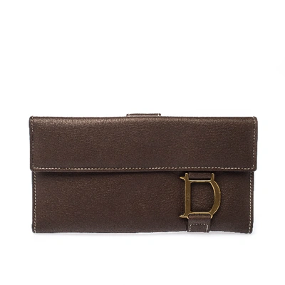 Pre-owned Dior Brown Leather Long Flap Wallet