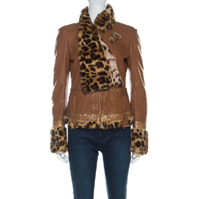Pre-owned Roberto Cavalli Brown Leather Fur Lined Jacket M