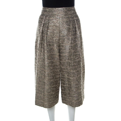 Pre-owned Alice And Olivia Gold & Beige Cotton-blend Bouclé-tweed Culottes S
