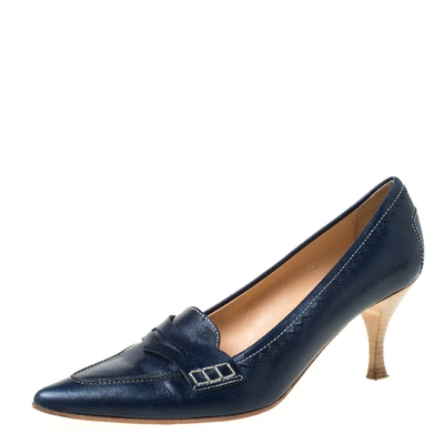 Pre-owned Tod's Navy Blue Leather Penny Loafer Pointed Toe Pumps Size 39