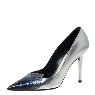 Pre-owned Dior Ombre Grey Patent Leather Cannage Cap Pointed Toe Pumps Size 37